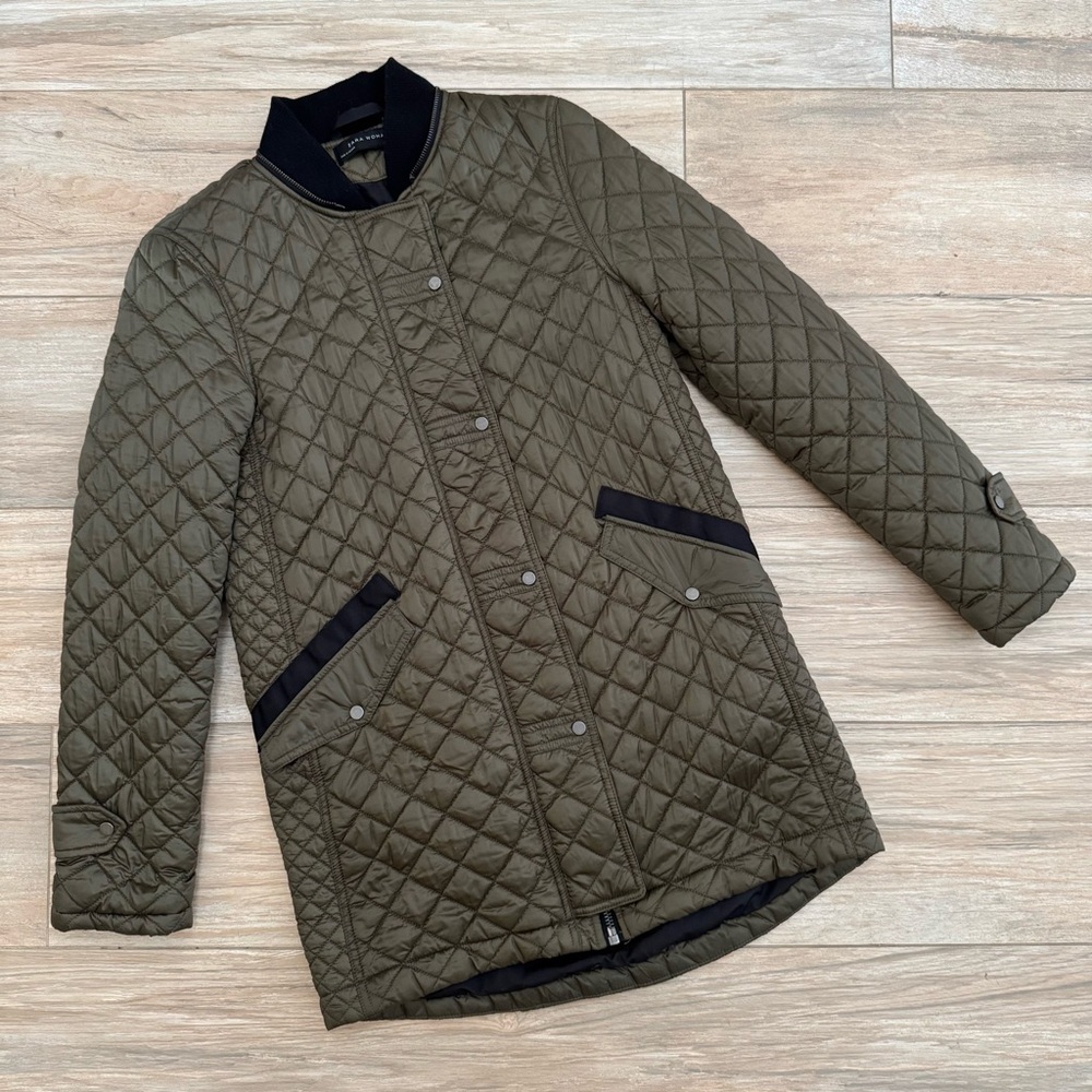 Zara Woman Quilted Olive Puffer Jacket Size Small